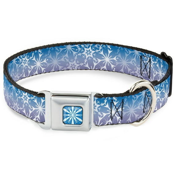 Disney Pet Collar, Dog Collar Metal Seatbelt Buckle, Frozen 2 Snowflakes Blues Purples White, 11 to 16.5 Inches 1.0 Inch Wide