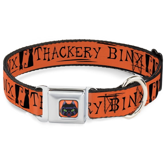 Disney Pet Collar, Dog Collar Metal Seatbelt Buckle, Hocus Pocus Thackery Binx Cat Silhouette Orange Black, 11 to 16.5 Inches 1.0 Inch Wide