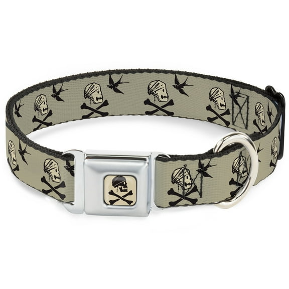 Disney Pet Collar, Dog Collar Metal Seatbelt Buckle, Jack Sparrows Flag Icons Grays, 16 to 23 Inches 1.5 Inch Wide