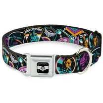 Disney Pet Collar, Dog Collar Metal Seatbelt Buckle, Lightyear Mission Patches Collage Black Multi Color, 9.5 to 13 Inches 1.0 Inch Wide