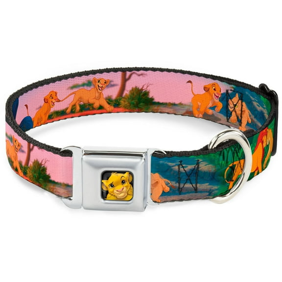 Disney Pet Collar, Dog Collar Metal Seatbelt Buckle, Lion King Simba Nala Growing Up Scenes, 9.5 to 13 Inches 1.0 Inch Wide