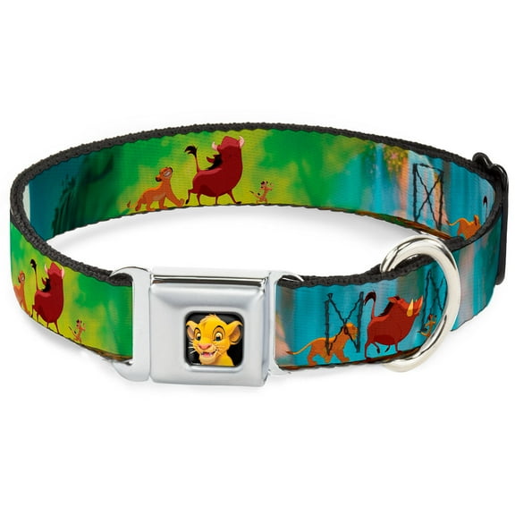 Disney Pet Collar, Dog Collar Metal Seatbelt Buckle, Lion King Simba Pumba Timon Growing Up, 15 to 24 Inches 1.0 Inch Wide