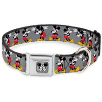 Disney Pet Collar, Dog Collar Metal Seatbelt Buckle, Mickey Mouse Glasses Poses Gray, 11 to 16.5 Inches 1.0 Inch Wide