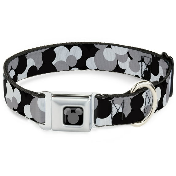 Disney Pet Collar, Dog Collar Metal Seatbelt Buckle, Mickey Mouse Head Stacked Black Grays, 11 to 16.5 Inches 1.0 Inch Wide