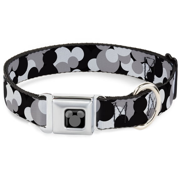 Disney Pet Collar, Dog Collar Metal Seatbelt Buckle, Mickey Mouse Head Stacked Black Grays, 20 to 31 Inches 1.5 Inch Wide