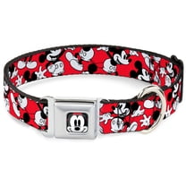 Disney Pet Collar, Dog Collar Metal Seatbelt Buckle, Mickey Mouse Poses Scattered Red Black White, 9.5 to 13 Inches 1.0 Inch Wide
