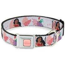 Disney Pet Collar, Dog Collar Metal Seatbelt Buckle, Moana and Hei Hei Poses with Flowers Beige Orange, 9.5 to 13 Inches 1.0 Inch Wide