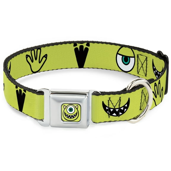 Disney Pet Collar, Dog Collar Metal Seatbelt Buckle, Monsters Inc Mike Icons Greens Black White, 9.5 to 13 Inches 1.0 Inch Wide