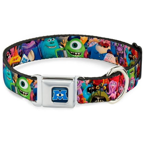Disney Pet Collar, Dog Collar Metal Seatbelt Buckle, Monsters University Monsters Stacked, 11 to 16.5 Inches 1.0 Inch Wide