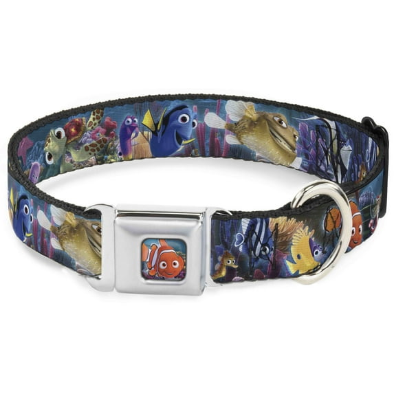 Disney Pet Collar, Dog Collar Metal Seatbelt Buckle, Nemo Friends Group, 16 to 23 Inches 1.5 Inch Wide
