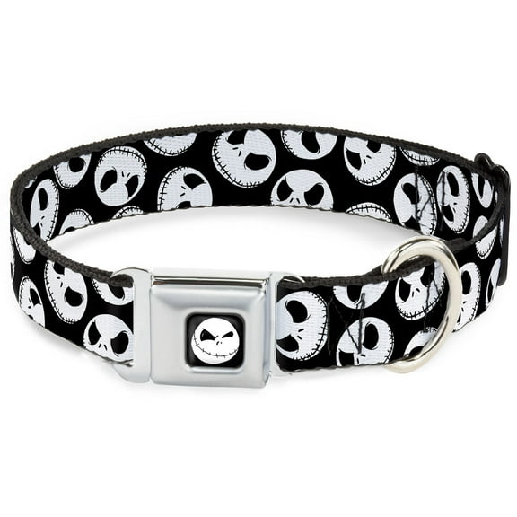 Disney Pet Collar, Dog Collar Metal Seatbelt Buckle, Nightmare Before Christmas Jack Expressions Scattered Black, 15 to 24 Inches 1.0 Inch Wide