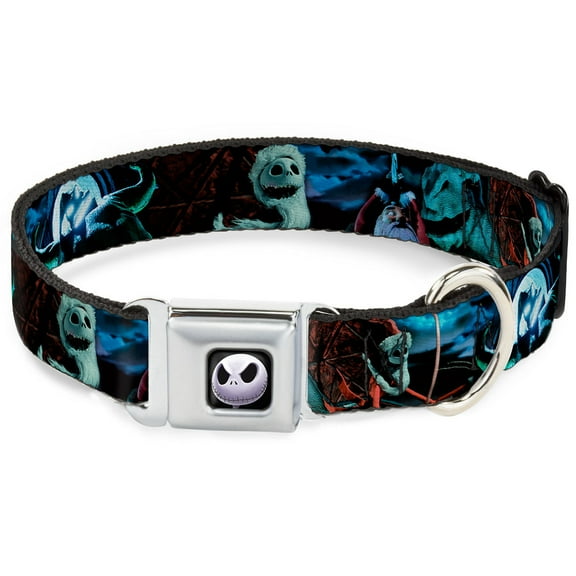 Disney Pet Collar, Dog Collar Metal Seatbelt Buckle, Nightmare Before Christmas Jack Oogie Boogie Santa Scene, 9.5 to 13 Inches 1.0 Inch Wide