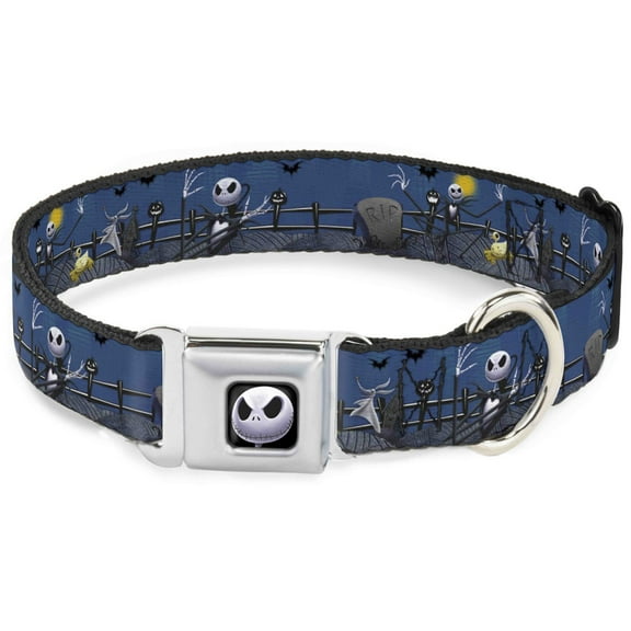 Disney Pet Collar, Dog Collar Metal Seatbelt Buckle, Nightmare Before Christmas Jack Zombie Duck Zero Cemetery, 15 to 24 Inches 1.0 Inch Wide