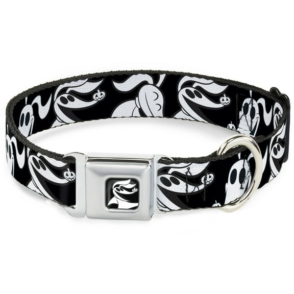 Disney Pet Collar, Dog Collar Metal Seatbelt Buckle, Nightmare Before Christmas Zero Expressions Black White, 11 to 16.5 Inches 1.0 Inch Wide