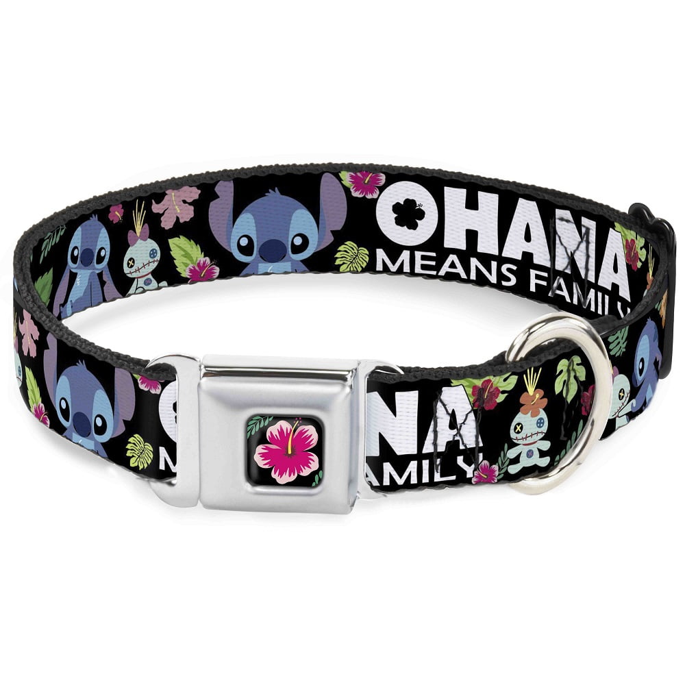 Buckle-Down Hundehalsband – Sicherheitsgurt-Schnalle, Stitch/Hibiskus Design, 1,5 Zoll Breit, Größe M (40–58 Cm)