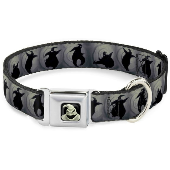 Disney Pet Collar, Dog Collar Metal Seatbelt Buckle, Oogie Boogie Silhouette Poses Gray Black, 20 to 31 Inches 1.5 Inch Wide