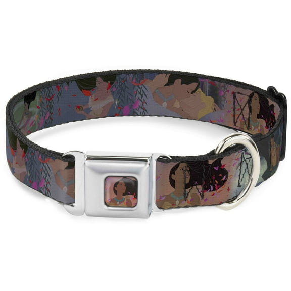 Disney Pet Collar, Dog Collar Metal Seatbelt Buckle, Pocahontas John Smith Scenes, 20 to 31 Inches 1.5 Inch Wide