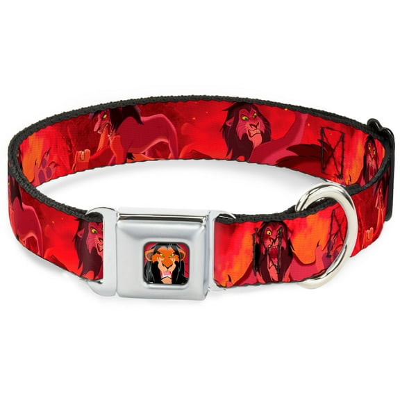 Disney Pet Collar, Dog Collar Metal Seatbelt Buckle, Simba Scar Battle Scene Fiery Red, 15 to 24 Inches 1.0 Inch Wide