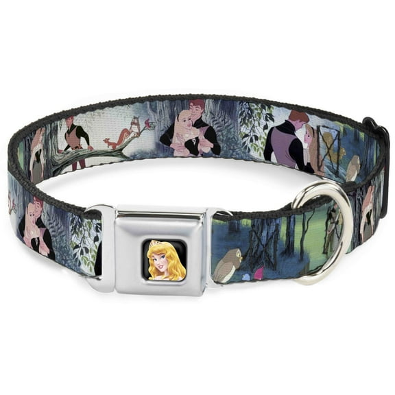 Disney Pet Collar, Dog Collar Metal Seatbelt Buckle, Sleeping Beauty Woods Scenes, 11 to 16.5 Inches 1.0 Inch Wide