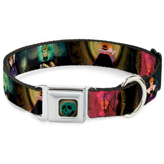 Disney Pet Collar, Dog Collar Metal Seatbelt Buckle, Snow White Evil Queen Poses, 11 to 16.5 Inches 1.0 Inch Wide