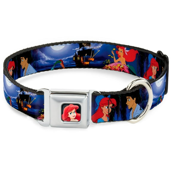 Disney Pet Collar, Dog Collar Metal Seatbelt Buckle, The Little Mermaid Ariel Eric Scenes, 20 to 31 Inches 1.5 Inch Wide