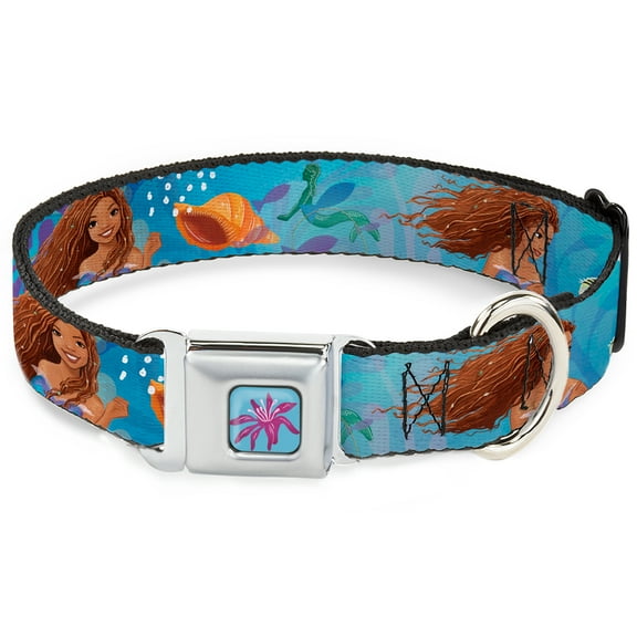 Disney Pet Collar, Dog Collar Metal Seatbelt Buckle, The Little Mermaid Live Action Ariel Under the Sea Poses Blue, 9.5 to 13 Inches 1.0 Inch Wide