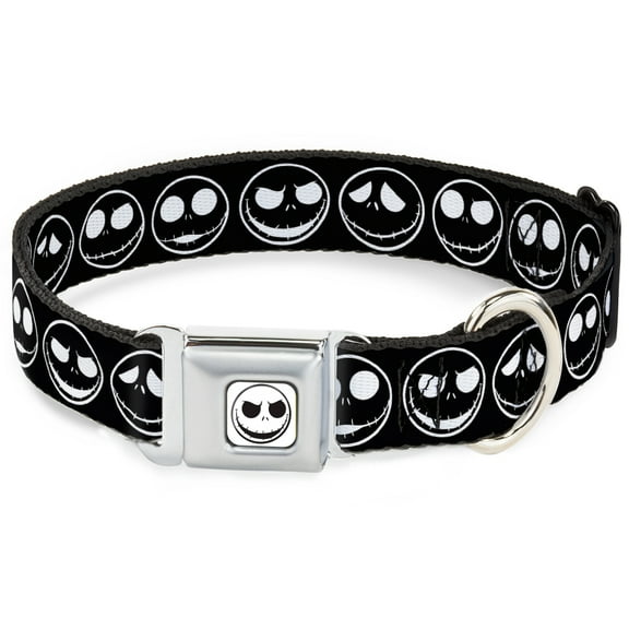 Disney Pet Collar, Dog Collar Metal Seatbelt Buckle, The Nightmare Before Christmas Jack Expressions Black White, 9.5 to 13 Inches 1.0 Inch Wide