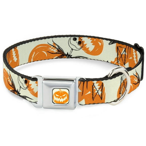 Disney Pet Collar, Dog Collar Metal Seatbelt Buckle, The Nightmare Before Christmas Jack Pose and Pumpkins Collage, 11 to 16.5 Inches 1.0 Inch Wide