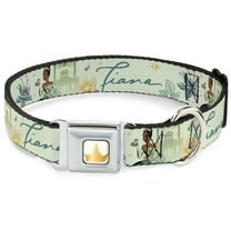 Disney Pet Collar, Dog Collar Metal Seatbelt Buckle, The Princess and the Frog Tiana Palace Pose with Script Green, 9.5 to 13 Inches 1.0 Inch Wide