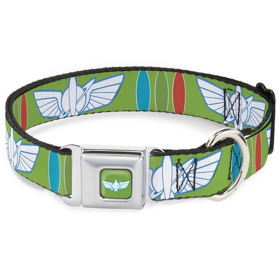 Disney Pet Collar, Dog Collar Metal Seatbelt Buckle, Toy Story Buzz Lightyear Bounding Space Ranger Logo Buttons, 9.5 to 13 Inches 1.0 Inch Wide