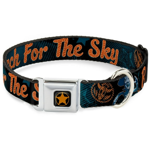 Disney Pet Collar, Dog Collar Metal Seatbelt Buckle, Woody Reach For The Sky Denim Blue Print, 16 to 23 Inches 1.5 Inch Wide