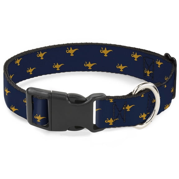Disney Pet Collar, Dog Collar Plastic Buckle, Aladdin Genie Lamp Monogram Navy Gold, 9.5 to 13 Inches 1.0 Inch Wide