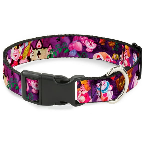 Disney Pet Collar, Dog Collar Plastic Buckle, Alice the Queen of Hearts Scenes, 8.5 to 12 Inches 0.5 Inch Wide