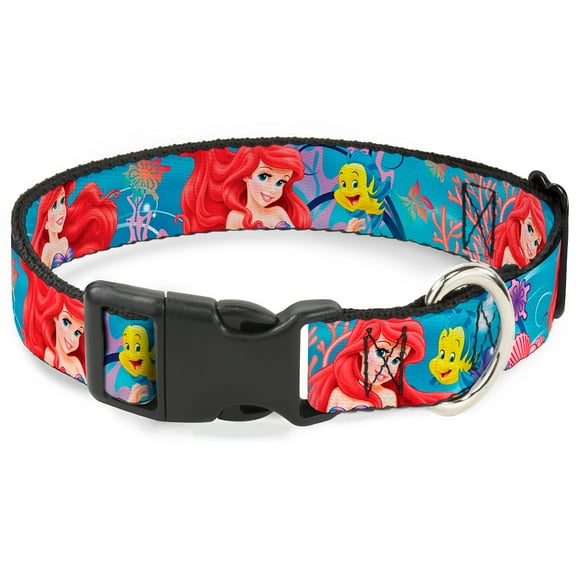 Disney Pet Collar, Dog Collar Plastic Buckle, Ariel Flounder Vivid Underwater Poses, 11 to 16.5 Inches 1.0 Inch Wide
