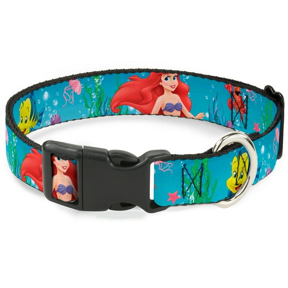 Disney Pet Collar, Dog Collar Plastic Buckle, Ariel Sebastian Flounder Scene2, 20 to 31 Inches 1.5 Inch Wide