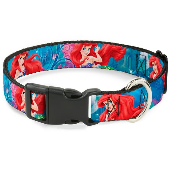 Disney Pet Collar, Dog Collar Plastic Buckle, Ariel Vivid Underwater Sparkle Poses Castle, 9.5 to 14.5 Inches 0.5 Inch Wide