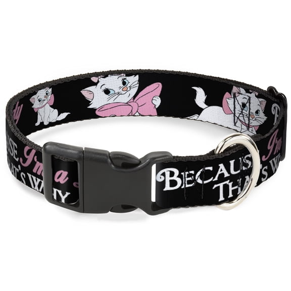 Disney Pet Collar, Dog Collar Plastic Buckle, Aristocats Marie Poses Because Im A Lady Thats Why Black, 15 to 24 Inches 1.0 Inch Wide