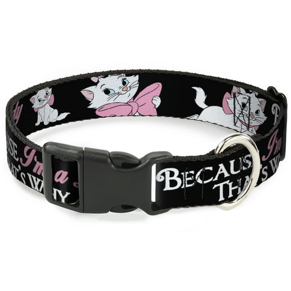 Disney Pet Collar, Dog Collar Plastic Buckle, Aristocats Marie Poses Because Im A Lady Thats Why Black, 15 to 24 Inches 1.0 Inch Wide