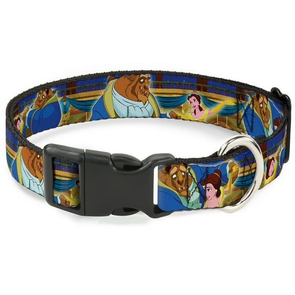 Disney Pet Collar, Dog Collar Plastic Buckle, Beast Belle Ball Scene Poses, 9.5 to 14.5 Inches 0.5 Inch Wide