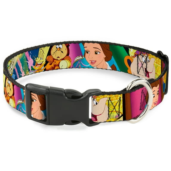 Disney Pet Collar, Dog Collar Plastic Buckle, Beauty the Beast Be Our Guest Scenes, 15 to 24 Inches 1.0 Inch Wide