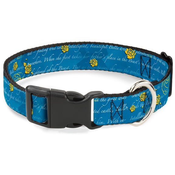 Disney Pet Collar, Dog Collar Plastic Buckle, Beauty the Beast Story Script, 9.5 to 13 Inches 1.0 Inch Wide