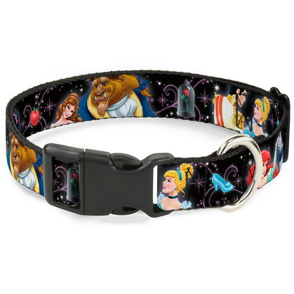 Disney Pet Collar, Dog Collar Plastic Buckle, Disney Princesses Princes Dancing, 15 to 24 Inches 1.0 Inch Wide