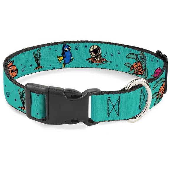 Disney Pet Collar, Dog Collar Plastic Buckle, Finding Nemo Fish and Under Sea Treasures Aqua Blue, 20 to 31 Inches 1.5 Inch Wide