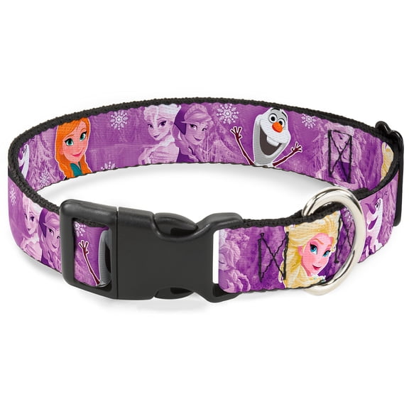 Disney Pet Collar, Dog Collar Plastic Buckle, Frozen Anna Elsa Olaf Poses Scenes Purples, 15 to 24 Inches 1.0 Inch Wide