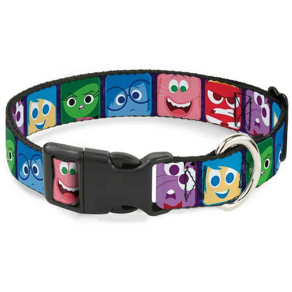Disney Pet Collar, Dog Collar Plastic Buckle, Inside Out Character Expression Blocks Purple Multi Color, 7 to 8.5 Inches 0.5 Inch Wide