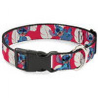 Disney Pet Collar, Dog Collar Plastic Buckle, Lilo Stitch 4 Poses Lilo Dress Leaves Red Ivory, 7 to 8.5 Inches 0.5 Inch Wide