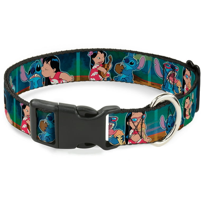 Disney Pet Collar Dog Collar Plastic Buckle Lilo Stitch Scene Blocks 8.5 to 12 Inches 0.5 Inch Wide Walmart