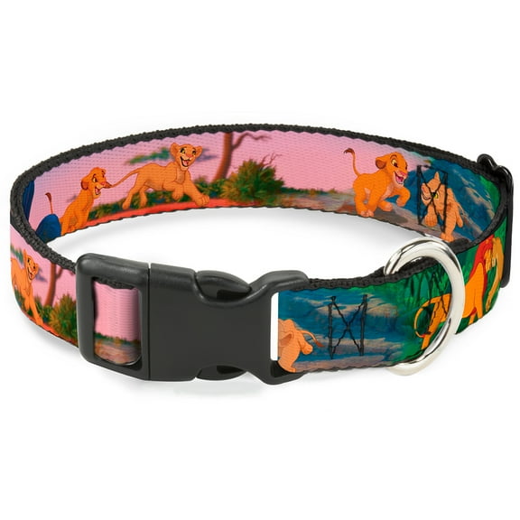 Disney Pet Collar, Dog Collar Plastic Buckle, Lion King Simba Nala Growing Up Scenes, 15 to 24 Inches 1.0 Inch Wide