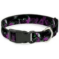 thumbnail image 1 of Disney Pet Collar, Dog Collar Plastic Buckle, Maleficent Diablo Black Roses Purples, 7 to 8.5 Inches 0.5 Inch Wide, 1 of 5