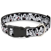 Disney Pet Collar, Dog Collar Plastic Buckle, Mickey Mouse Expression Blocks White Black Red, 7 to 8.5 Inches 0.5 Inch Wide